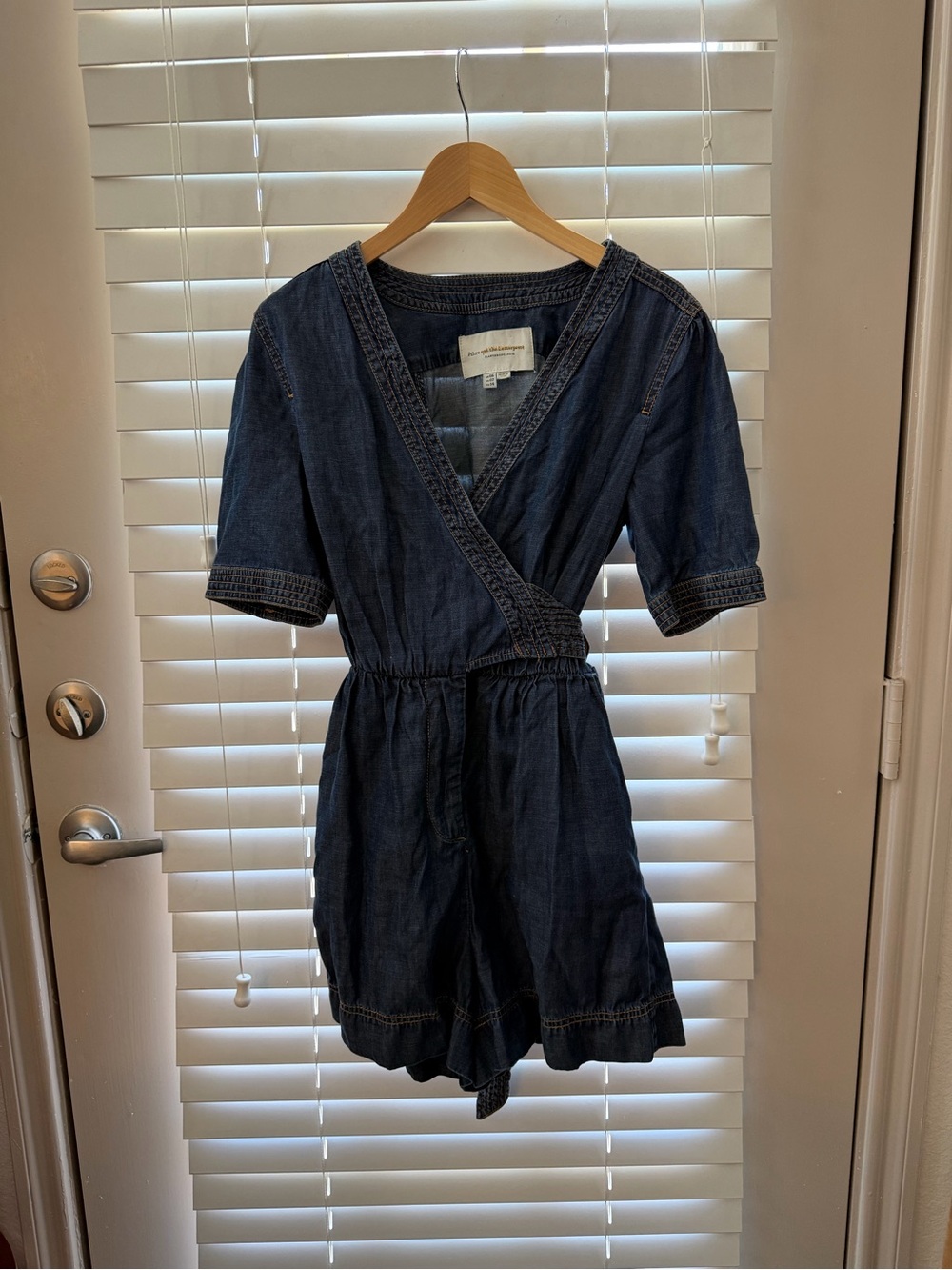 Anthropologie Dark Blue Denim Wrap Romper